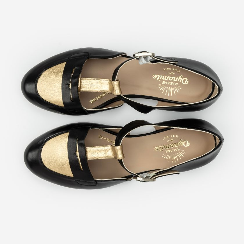 Wide fit - Mocasines Black & Gold