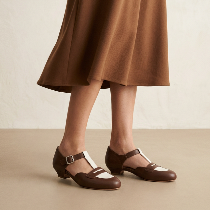 Wide fit - Mocasines Brown & White