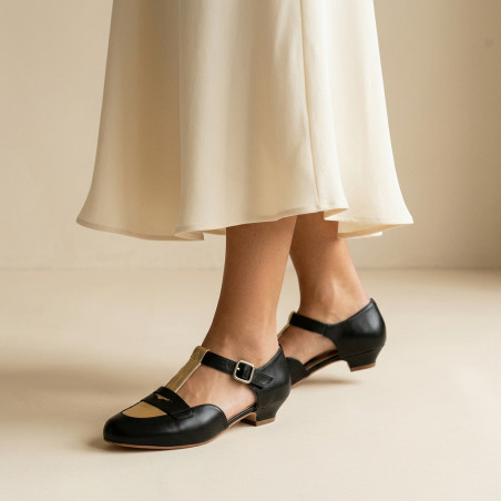 Wide fit - Mocasines Black & Gold