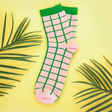 CALCETÍN CUADRO ROSA / VERDE 2